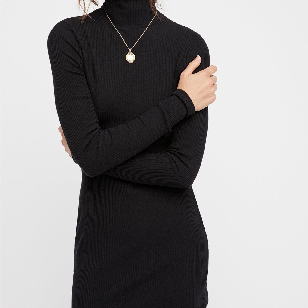 Free People Around Town Mini Black Dress